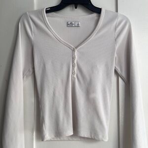 Hollister Cream Ribbed V-Neck Top